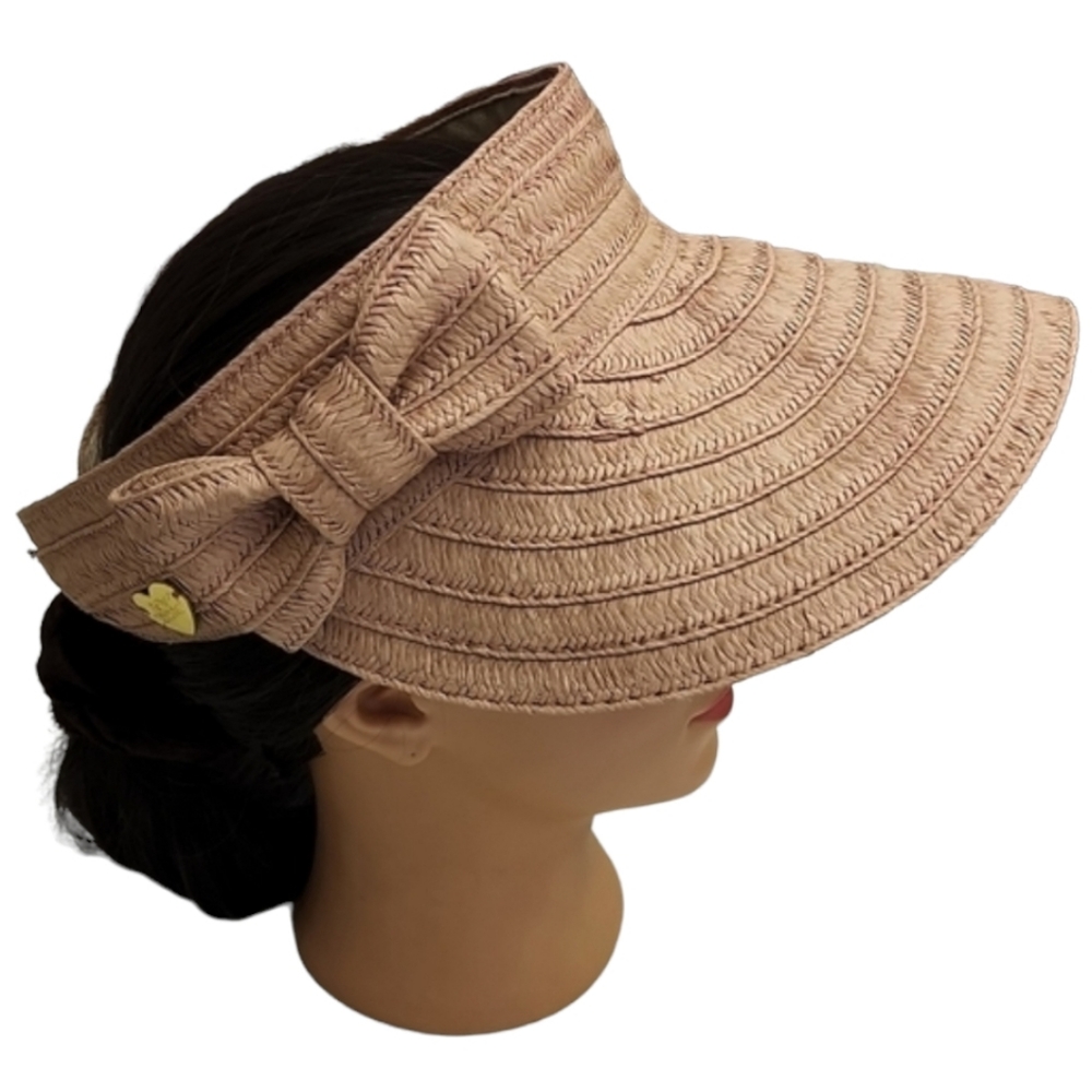 BETSEY JOHNSON Blush Mauve Paper Hat Cabow Cutie Straw Sun Visor Wide Brim - Picture 4 of 16